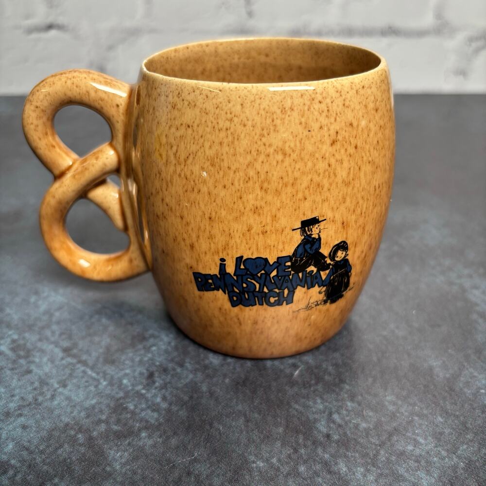 I love Pennsylvania Dutch Amish Coffee Mug Handmade Pretzel Handle